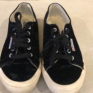 Superga Black Velvet Low Top Sneakers Shoes 6.5
